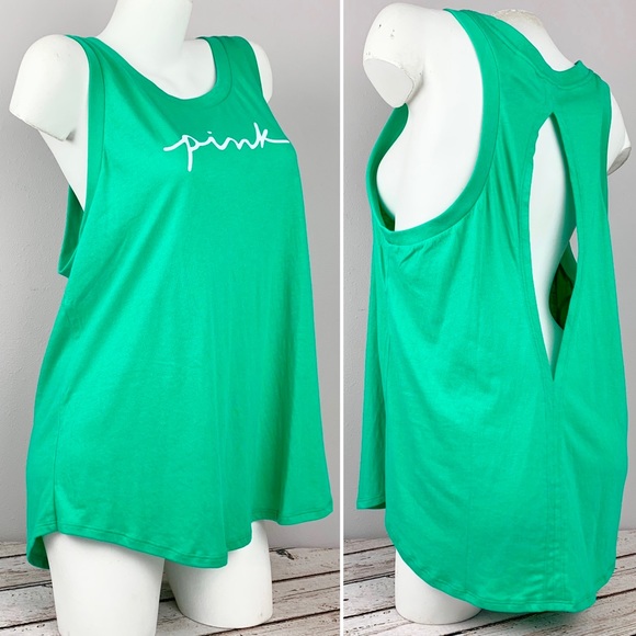 NWT XL PINK Victoria’s Secret Open Back Tank Top Athleisure Workout Running Boho - Picture 2 of 5